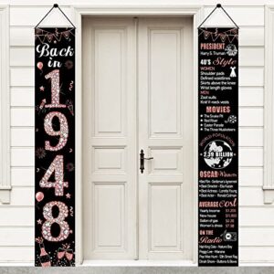 rose gold 75th birthday door banner decorations for women, back in 1948 happy 75th birthday porch sign party supplies, 75 year old birthday backdrop decor for outdoor indoor