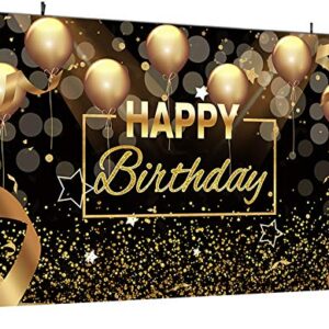 Sensfun Black Gold Happy Birthday Backdrop Sparkle Glitter Golden Balloon Bokeh Circles Dots Photography Background Men Women 30th 40th 50th 60th Birthday Party Decorations Photo Banner Prop 7x5ft