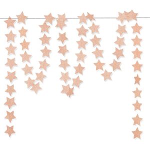glitter pink champagne twinkle star hanging garland – sparkly paper five-pointed bunting banner string for birthday home decoration, wedding photo booth props, 2.8″, totally 23 ft/7m