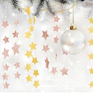 Glitter Pink Champagne Twinkle Star Hanging Garland - Sparkly Paper Five-pointed Bunting Banner String for Birthday Home Decoration, Wedding Photo Booth Props, 2.8", Totally 23 ft/7m