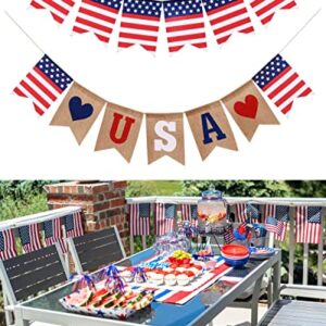 Shimmer Anna Shine USA American Flag Patriotic Burlap Banner for 4th of July Decorations Red White and Blue Memorial Day Decor (USA Flags)