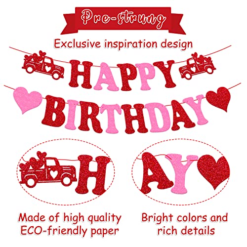 Valentine's Day Birthday Decorations Set Happy Birthday Banner with Heart Hanging Swirls for Romantic Happy Valentine’s Day Theme Birthday Party Supplies