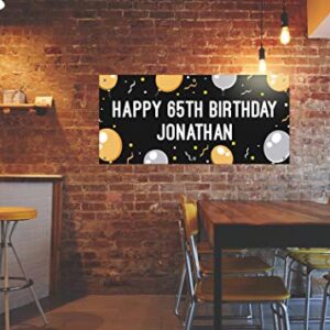 Birthday Graduation Retirement Celebration 2 Line Custom Text 24"x51" Happy Birthday Balloon Personalized Large Vinyl Banner Silver-Gold