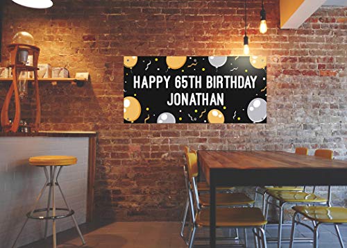 Birthday Graduation Retirement Celebration 2 Line Custom Text 24"x51" Happy Birthday Balloon Personalized Large Vinyl Banner Silver-Gold