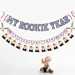 Rookie Year 1st Birthday Decorations,Baseball 12 Months Photo Banner,First Birthday,Baseball Milestone Banner