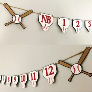 Rookie Year 1st Birthday Decorations,Baseball 12 Months Photo Banner,First Birthday,Baseball Milestone Banner