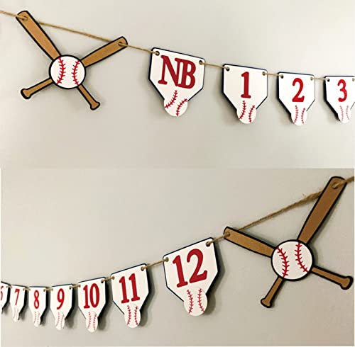 Rookie Year 1st Birthday Decorations,Baseball 12 Months Photo Banner,First Birthday,Baseball Milestone Banner