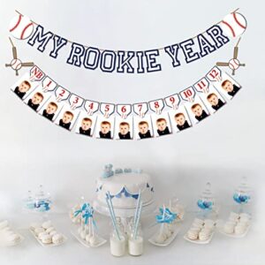 Rookie Year 1st Birthday Decorations,Baseball 12 Months Photo Banner,First Birthday,Baseball Milestone Banner