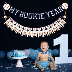 Rookie Year 1st Birthday Decorations,Baseball 12 Months Photo Banner,First Birthday,Baseball Milestone Banner