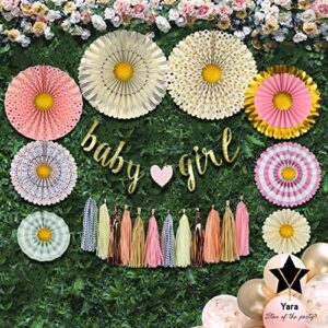 YARA Baby Shower Decorations For Girl Pink and Gold Party Decor Baby Girl Garland Banner Decoration & Supplies Rustic Rose Gold Boho Theme Paper Fans & Tassels For It’s A Girl Floral Princess Sprinkle