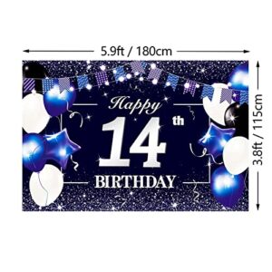 P.G Collin Happy 14th Birthday Banner Backdrop Sign Background 14 Birthday Party Decorations Supplies for Boys Kids 6 x 4ft Blue Purple Blue White 14 HB14-BS