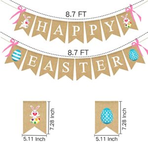 Happy Easter Banner, Easter Decorations Burlap Easter Garland with Bunny Sign for Spring Themed Party Favors Supplies, No DIY Required