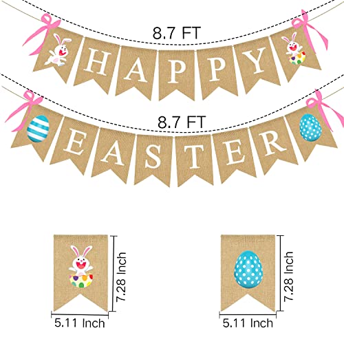 Happy Easter Banner, Easter Decorations Burlap Easter Garland with Bunny Sign for Spring Themed Party Favors Supplies, No DIY Required