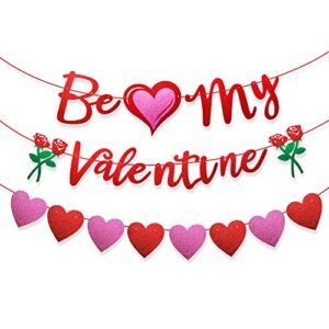 cobee be my valentines banners for valentine’s day decorations, glitter love heart hanging ornament banner for bridal shower engagement anniversary wedding party valentines day gift