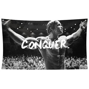conquer flag for arnold schwarzenegger guys poster funny flags for room guys decor banner motivational cool flags for man wall flag with brass grommets for college dorm room decoration 3×5 feet