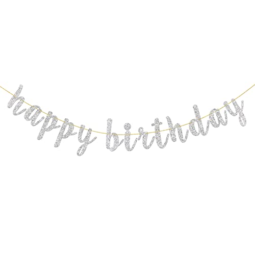 Glitter Silver Happy Birthday Banner for 1st 13th 10th 18th 21st 30th 40th Birthday Banner Sign - Happy Anniversary Party Bunting Decoration