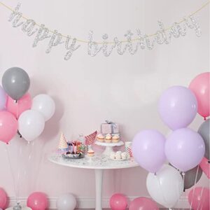 Glitter Silver Happy Birthday Banner for 1st 13th 10th 18th 21st 30th 40th Birthday Banner Sign - Happy Anniversary Party Bunting Decoration