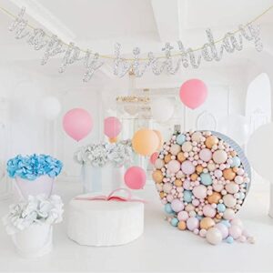 Glitter Silver Happy Birthday Banner for 1st 13th 10th 18th 21st 30th 40th Birthday Banner Sign - Happy Anniversary Party Bunting Decoration