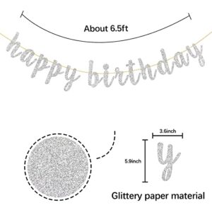 Glitter Silver Happy Birthday Banner for 1st 13th 10th 18th 21st 30th 40th Birthday Banner Sign - Happy Anniversary Party Bunting Decoration