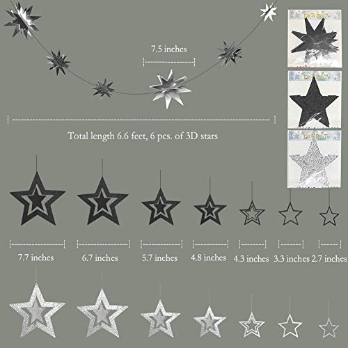 Cheerland Glitter Black Charcoal Silver Star Party Decorations Twinkle Little Star Garland Hanging Backdrop Banner Halloween Birthday Bridal Shower Graduation Ramadan EID Wedding Bachelorette Decor