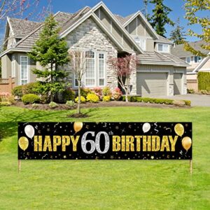 60th birthday banner decorations for men women, black gold happy 60 birthday yard banner sign party supplies, sixty year old birthday party decor for indoor outdoor