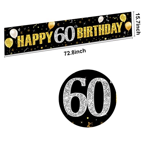60th Birthday Banner Decorations for Men Women, Black Gold Happy 60 Birthday Yard Banner Sign Party Supplies, Sixty Year Old Birthday Party Decor for Indoor Outdoor