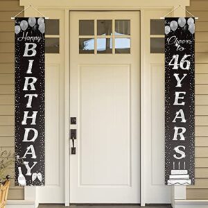 pakboom happy 46th birthday yard sign door banner – cheers to 46 years birthday party decorations supplies for men women – black silver