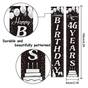 PAKBOOM Happy 46th Birthday Yard Sign Door Banner - Cheers to 46 Years Birthday Party Decorations Supplies for Men Women - Black Silver