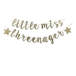 little miss threenager banner, fun gold sign garlands for baby girl’s 3rd birthday party decorations supplies