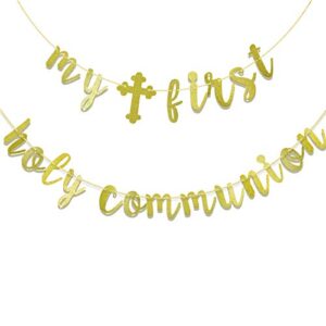 my first holy communion banner, first holy communion decorations (gold)