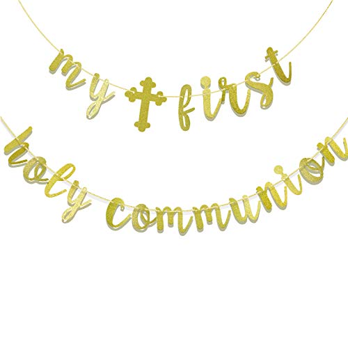 My First Holy Communion Banner, First Holy Communion Decorations (Gold)