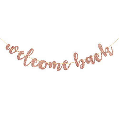 Welcome Back Banner, Returning Home Teenager Homecoming Theme Party Banner Sign, Housewarming / Family Party Decorations, Welcome Home Sign - Rose Gold