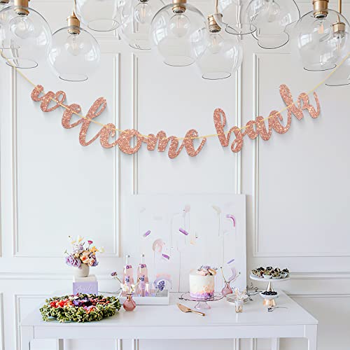 Welcome Back Banner, Returning Home Teenager Homecoming Theme Party Banner Sign, Housewarming / Family Party Decorations, Welcome Home Sign - Rose Gold