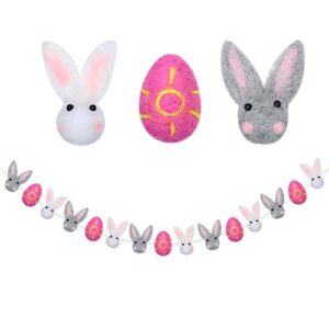 tatuo easter wool felt egg garland handmade bunny pom pom garland colorful wool felt egg balls decorations for spring easter indoor outdoor home party hanging decor