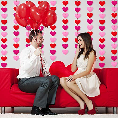 120 Pieces Felt Heart Garlands Heart Hanging String Garland Valentines Day Garland Decor with Red Rope for Valentines Anniversaries Wedding Party Supplies (Red, Pink, Rose Red) (Red, Pink, Rose Red)