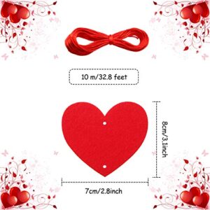 120 Pieces Felt Heart Garlands Heart Hanging String Garland Valentines Day Garland Decor with Red Rope for Valentines Anniversaries Wedding Party Supplies (Red, Pink, Rose Red) (Red, Pink, Rose Red)