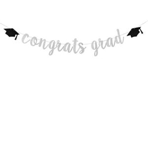 silver glitter congrats grad banner for 2023 graduation decorations, congratulations high school/college/university graduation decorations supplies