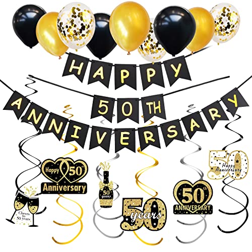 Happy 50th Anniversary Decorations Banner Balloon Hanging Swirls Kit, 50 Wedding Anniversary Sign Party Supplies, Fifty Year Anniversary Backdrop Decor for Indoor Outdoor