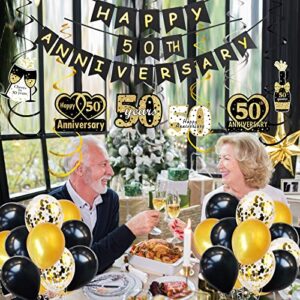 Happy 50th Anniversary Decorations Banner Balloon Hanging Swirls Kit, 50 Wedding Anniversary Sign Party Supplies, Fifty Year Anniversary Backdrop Decor for Indoor Outdoor