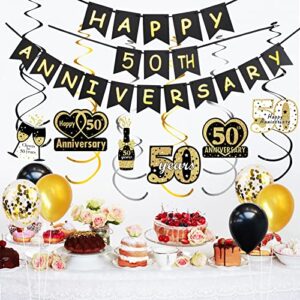 Happy 50th Anniversary Decorations Banner Balloon Hanging Swirls Kit, 50 Wedding Anniversary Sign Party Supplies, Fifty Year Anniversary Backdrop Decor for Indoor Outdoor