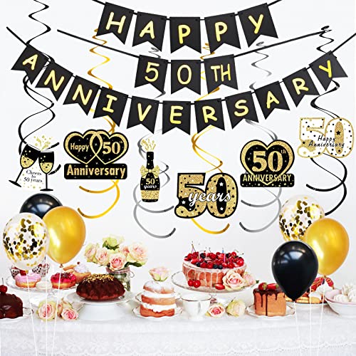 Happy 50th Anniversary Decorations Banner Balloon Hanging Swirls Kit, 50 Wedding Anniversary Sign Party Supplies, Fifty Year Anniversary Backdrop Decor for Indoor Outdoor