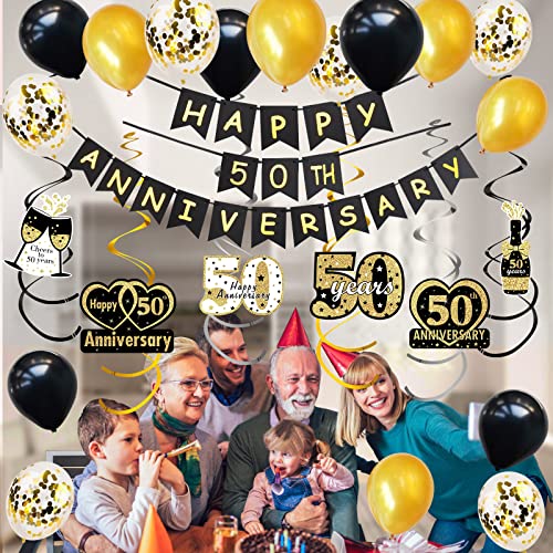 Happy 50th Anniversary Decorations Banner Balloon Hanging Swirls Kit, 50 Wedding Anniversary Sign Party Supplies, Fifty Year Anniversary Backdrop Decor for Indoor Outdoor