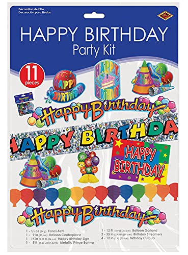 Beistle Colorful Decorations Supplies 11-Piece Rainbow Happy Birthday Party Kit, One Size, Multicolored