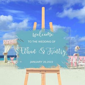 wedding welcome sign baby blue customizable acrylic wedding sign modern clear acrylic wedding party party sign for bridal shower engagement bridal shower wedding party supplies decorations 18×24 inch