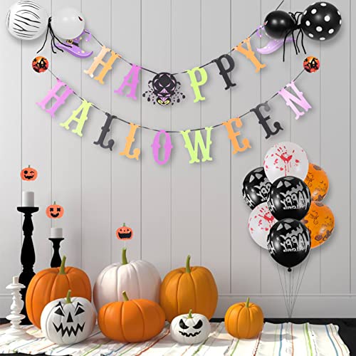 ABOOFAN 2 Sets Happy Halloween Banner Paper Hanging Paper Pumpkin Bat Spider Bunting Garland for Halloween Party Decorations