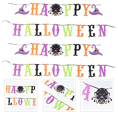 ABOOFAN 2 Sets Happy Halloween Banner Paper Hanging Paper Pumpkin Bat Spider Bunting Garland for Halloween Party Decorations