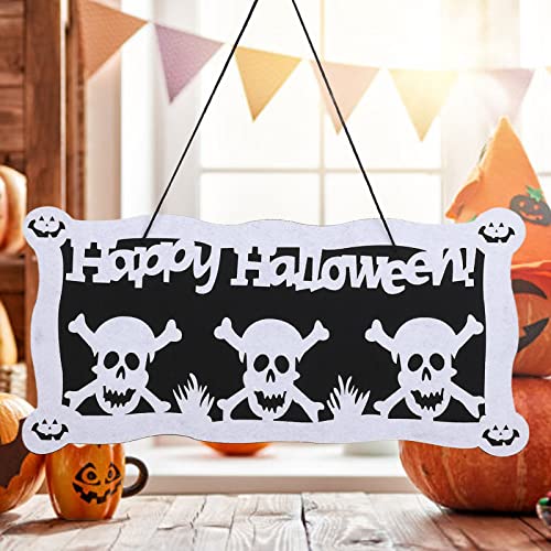 Halloween Banner, Halloween Door Banner Halloween Sign Clear Printing Decorative Rectangular Happy Halloween Banner for Bedroom Coffee Bar Garden halloween decorations(skull)