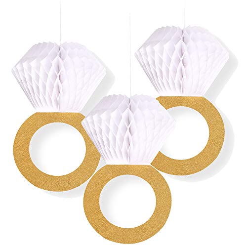 Bachelorette Party Decoration Set|Gold Glitter Engaged Banner|Honeycomb Diamond Ring Hanging Decorations(3pcs)|Wedding and Bridal Shower Decoration