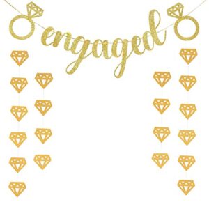 Bachelorette Party Decoration Set|Gold Glitter Engaged Banner|Honeycomb Diamond Ring Hanging Decorations(3pcs)|Wedding and Bridal Shower Decoration