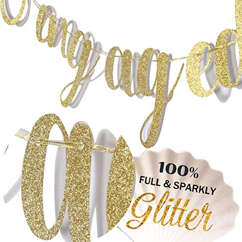 Bachelorette Party Decoration Set|Gold Glitter Engaged Banner|Honeycomb Diamond Ring Hanging Decorations(3pcs)|Wedding and Bridal Shower Decoration